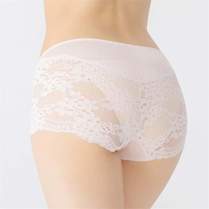 

3 Pairs Nature Silk Underwear Women Briefs Thin Silk Lady Panties Sexy Lace Silk