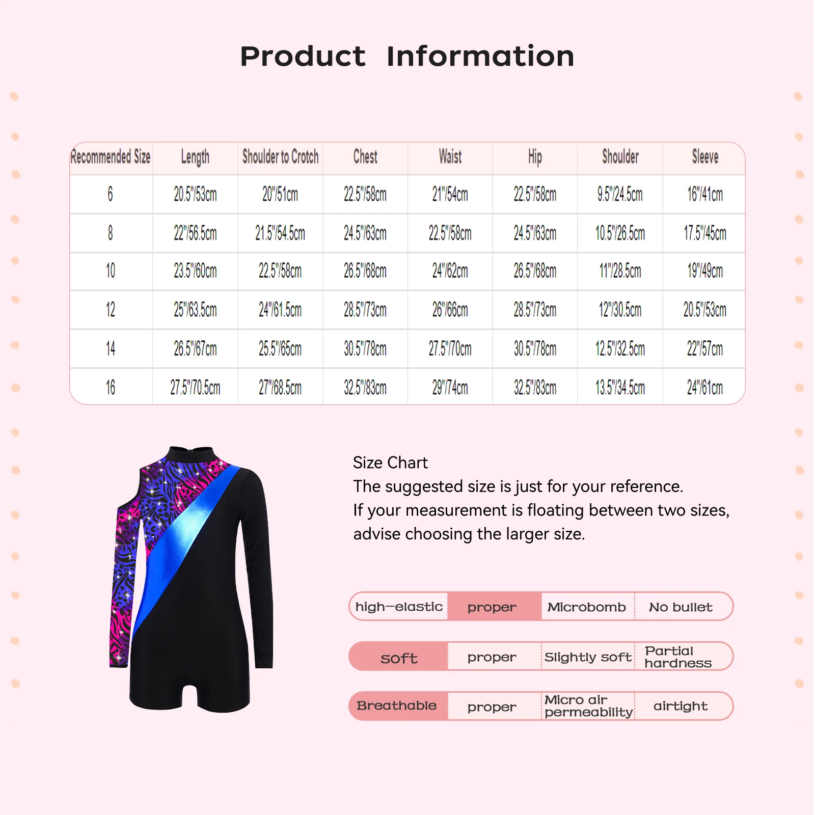 Costume da pattinaggio di figura per bambina con stampa di pattinaggio di figura, strass, balletto, danza, ginnastica, body a maniche lunghe, costume da spettacolo teatrale