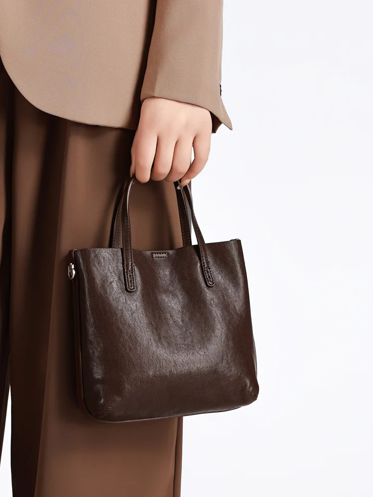 

New Head Layer Vegetable Tanned Cowhide Leather Women Bag Senior Sense Versatile Casual Handbag Fashion Simple Leather Women Bag