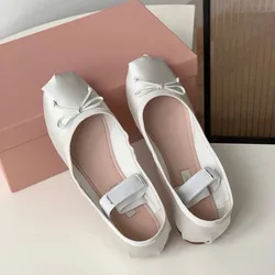 2024 Spring and Summer New Silk Ballet Shoes Comfortable and Versatile Bow Strap Mary Jane Shoes Flat Shoes for Women