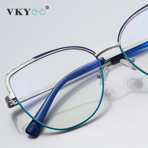 Imagen 2 del producto VKYEE Gafas de protección contra luz azul geométricas de metal para mujer Diseño de moda Prescripción personalizable fotocromática 3112
