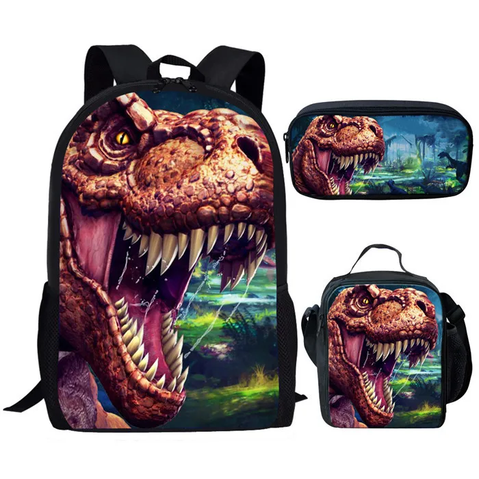 3D Printed Dinosaur Backpack Lunch Bag Pen Case 3pcs/set Children Kids Baby Boys Girls Schoolbag Teens Travel Laptop Backpack