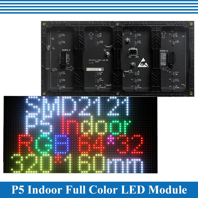 Moduł panel wyświetlacza LED P5 320 wewnętrzny * 160mm 64*32 piksele 1/16 skanowanie SMD2121(SMD2020) pełnokolorowy moduł panel wyświetlacza LED P5