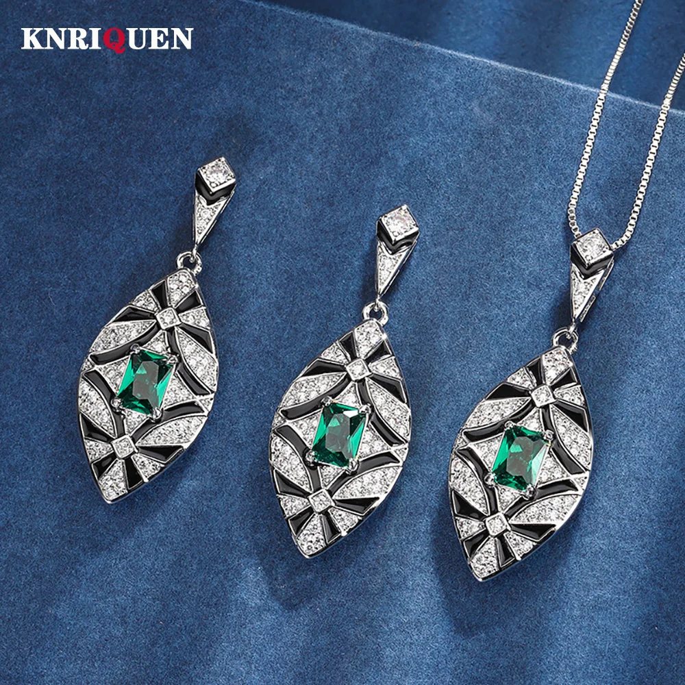 

Vintage 6*8mm Emerald Pendant Necklace Drop Earrings for Women Lab Diamond Gemstone Wedding Party Jewelry Sets Gift Accessories