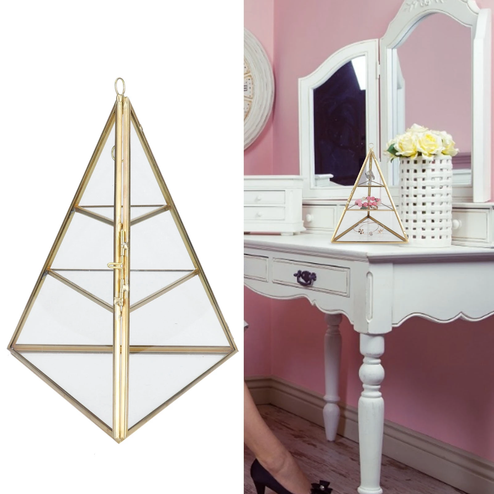 Jewelry Display Stand Jewelry Storage Rack Pyramid Shape 3 Layers Decorative Display Stand for Earrings Necklaces Bracelets