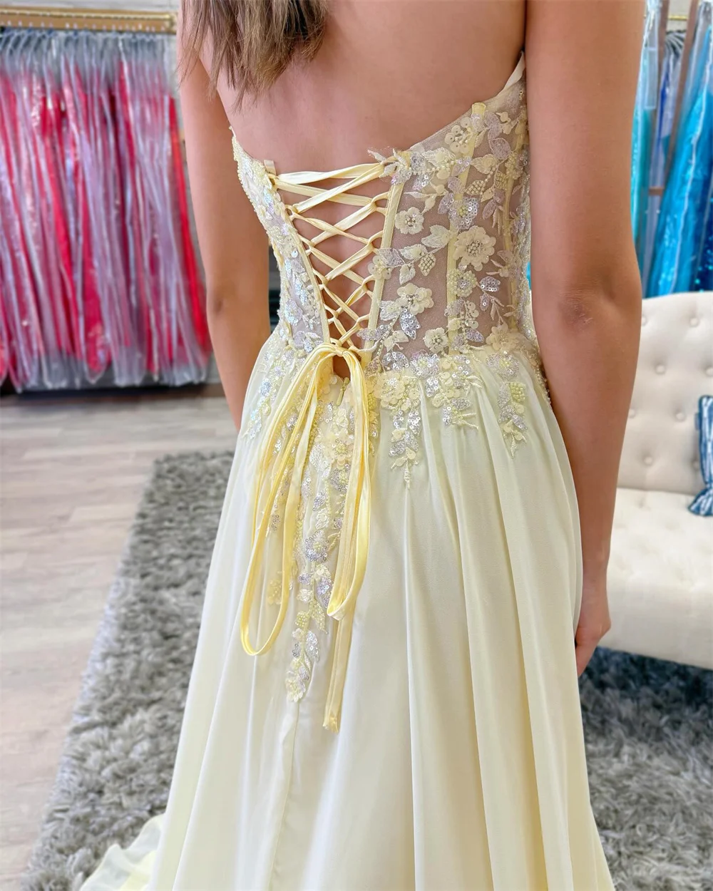 Amanda Customized Strapless Beaded Illusion Prom Dresses Appliques Lace-Up vestidos de noche Pleated Floor-Length Formal Evening