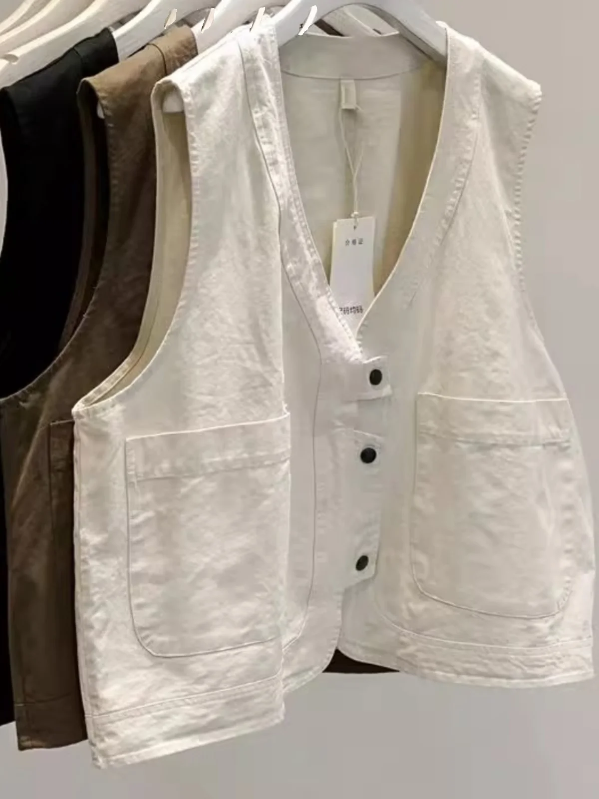 

Жилет из хлопка и льна в стиле ретро с v-образным вырезом, свободный крой, открытый кардиган, модный универсальный летний топ больших размеров