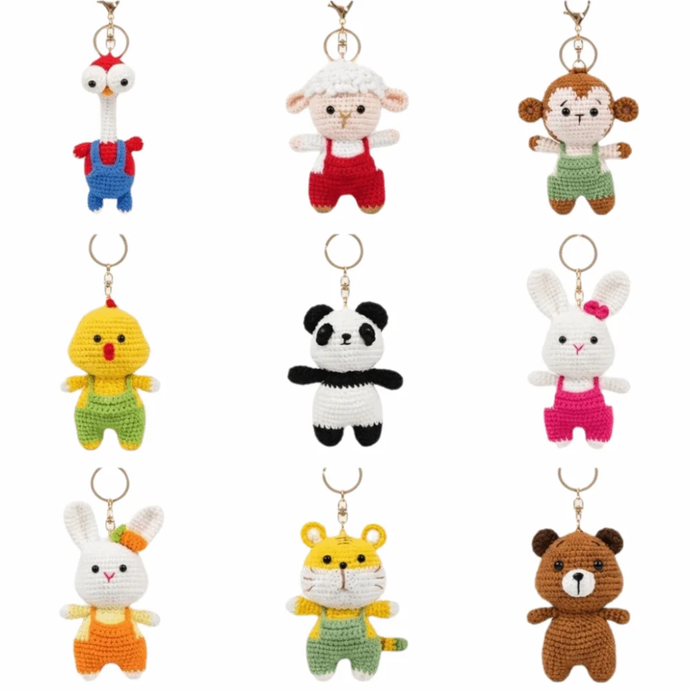 

Cute Handwoven Knitted Animal Keychain Bag Decor Backpack Charm Animal Pendant Car Key Holder Crochet Doll Key Ring Friend Gifts