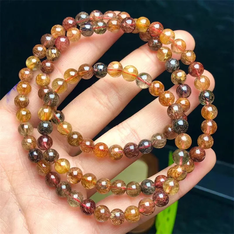 6MM Natural Colored Quartz Triple Circle Bracelet Crystal Smooth Round Beads For Jewelry Making Holiday Gift