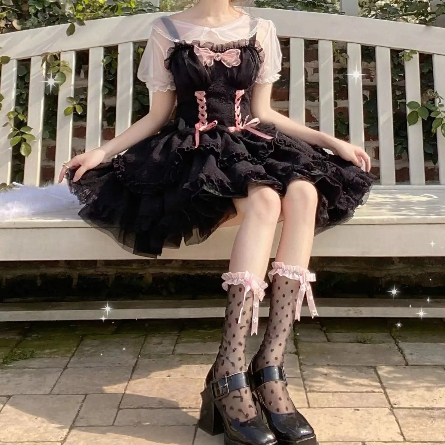 5 Colors Gothic Style Forbidden Love Bow Bandage Lace JSK Suspender Dress Japanese Women's Clothing 2024 Original Lolita Dress