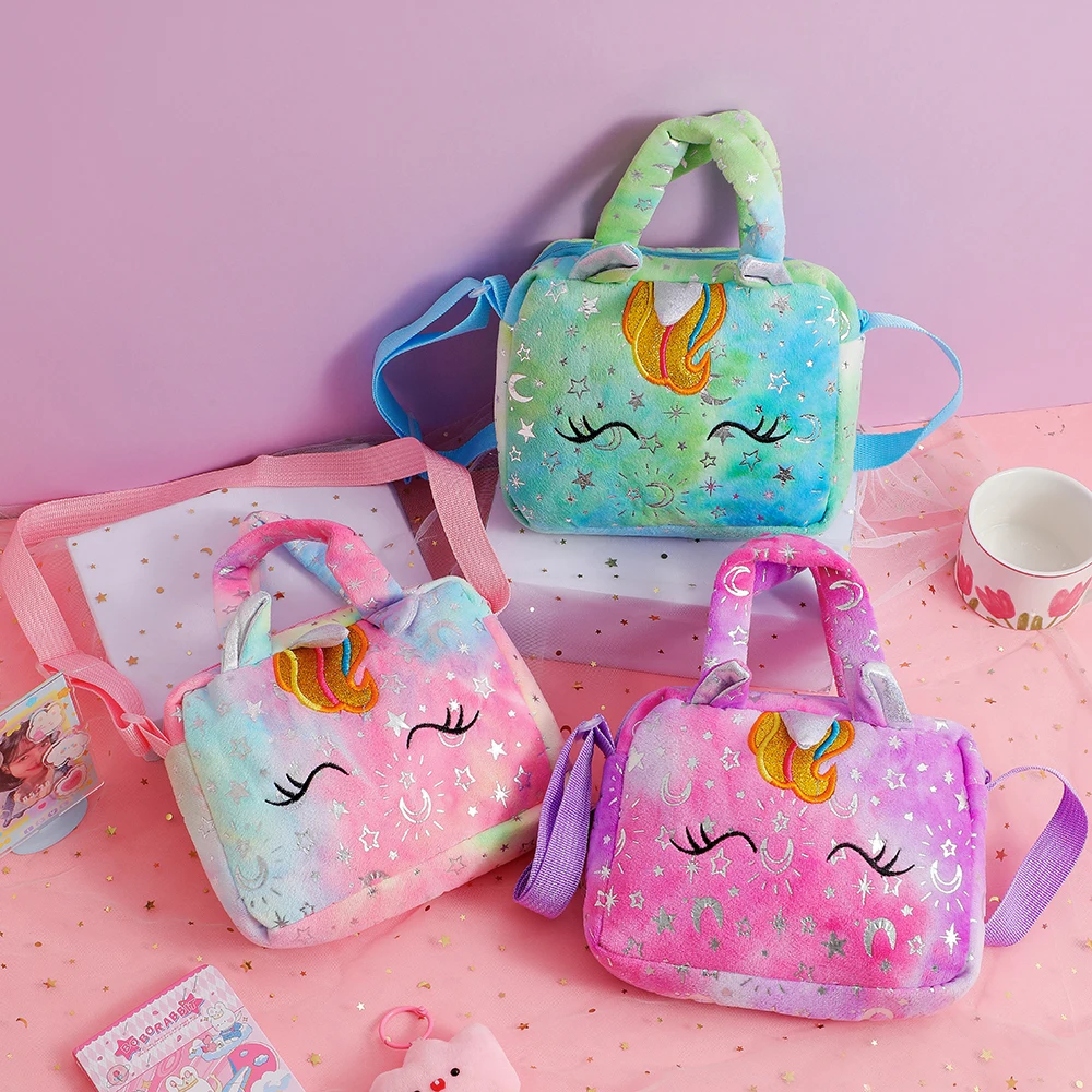 Plush Unicorn Single Shoulder Crossbody Bag for Children\'s Coin Purse Girl Travel Handbag Cute Student Gift Storage Pencil Bags