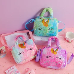 Borsa a tracolla a spalla singola con unicorno in peluche per portamonete per bambini borsa da viaggio per ragazza borse a matita per riporre i regali per studenti carini