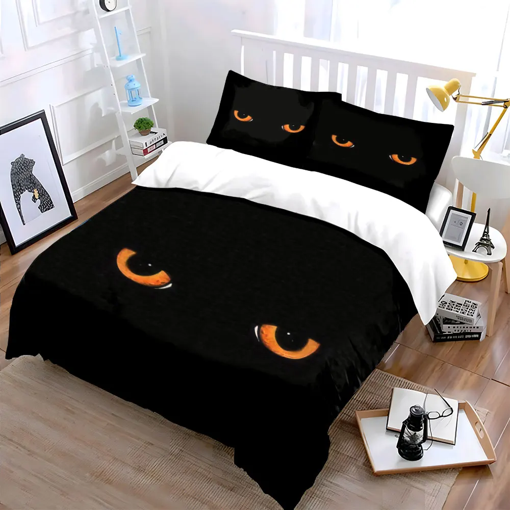 

"Glowing Cat Eyes Decor Set" Bedding Set with 1 Duvet Cover 2 Pillowcases Single Double King Queen, Gift