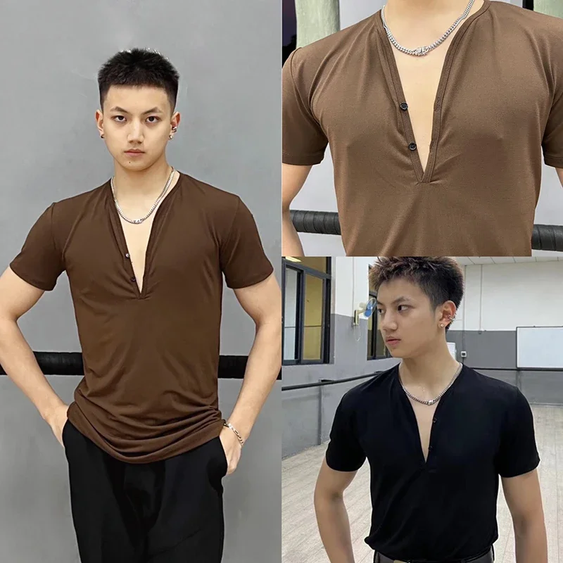 

Tango Wear Male Latin Performance Costumes Latin Dance Tops For Men Short Sleeved Practice Clothes Chacha Rumba