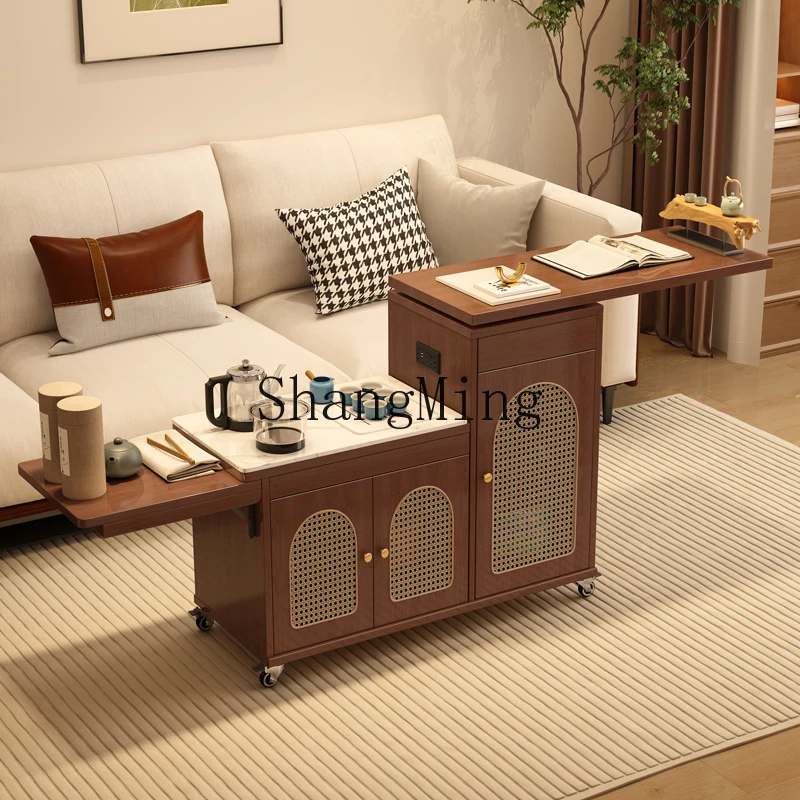 

CL Solid Wood Mobile Coffee Table Multifunctional Integrated Simple Rock Board Brewing Small Apartment Coffee Table