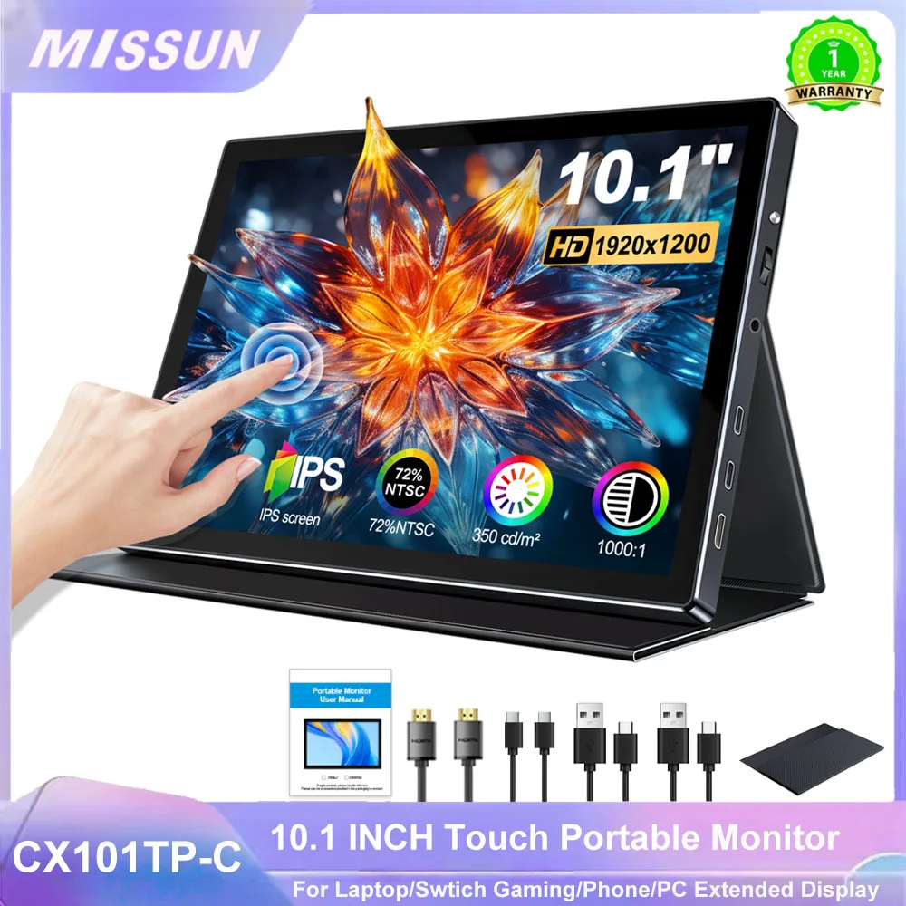10.1 inch touch display 1920X1200 supports Type-c/HDMI with dual speakers, VESA, PS5/phone/laptop compatibility