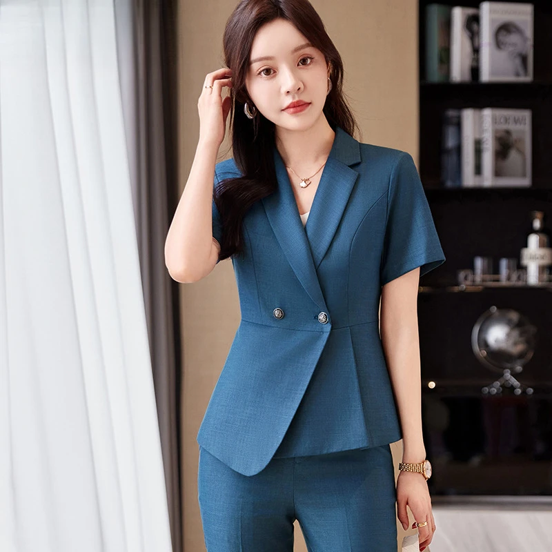 

Женский деловой костюм с коротким рукавом и брюками, комплект для работы, 2026 год