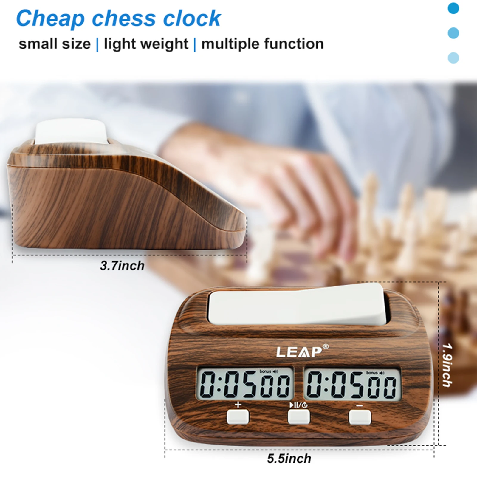 LEAP Chess Clock Digital Chess Timer with Delay and Bonus Professional for Board Games Timer Wood Grain Color