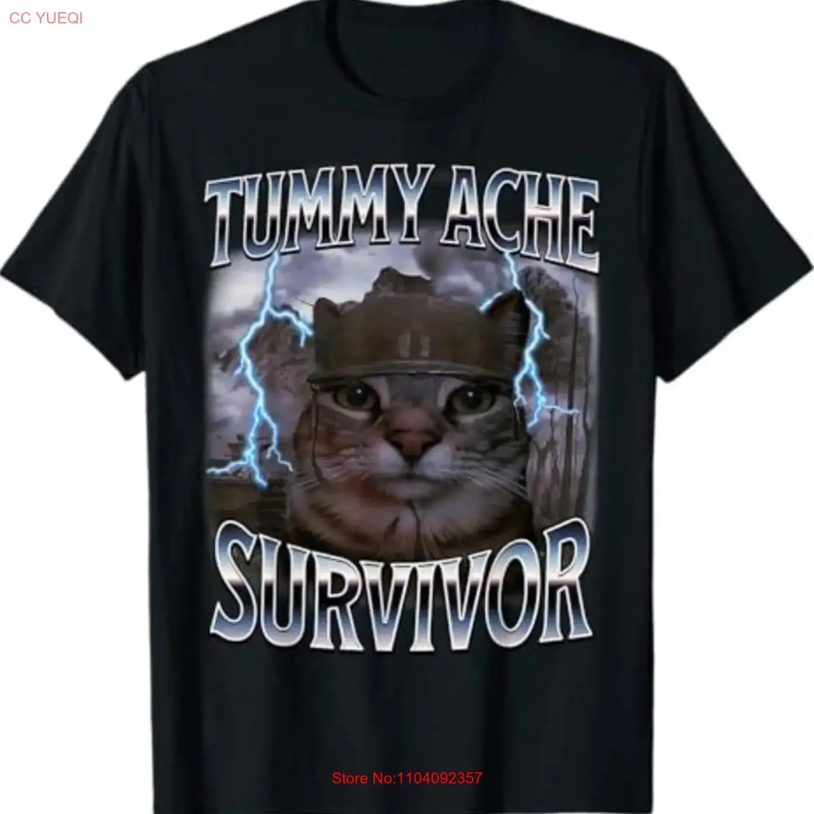 I Survived Today's Tummy Ache Funny Silly Cat Meme T Shirt vintage Washed Soft Stretched Slightly streetwear Comfortable Unisex