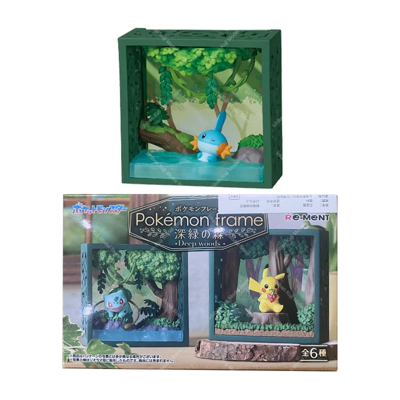 Original Re-Ment Pokemon Frame Deep Green Forest Bulbasaur Mudkip Pikachu Emolga&Kricketot Hattrem&Morelull Decidueye Toys Gift