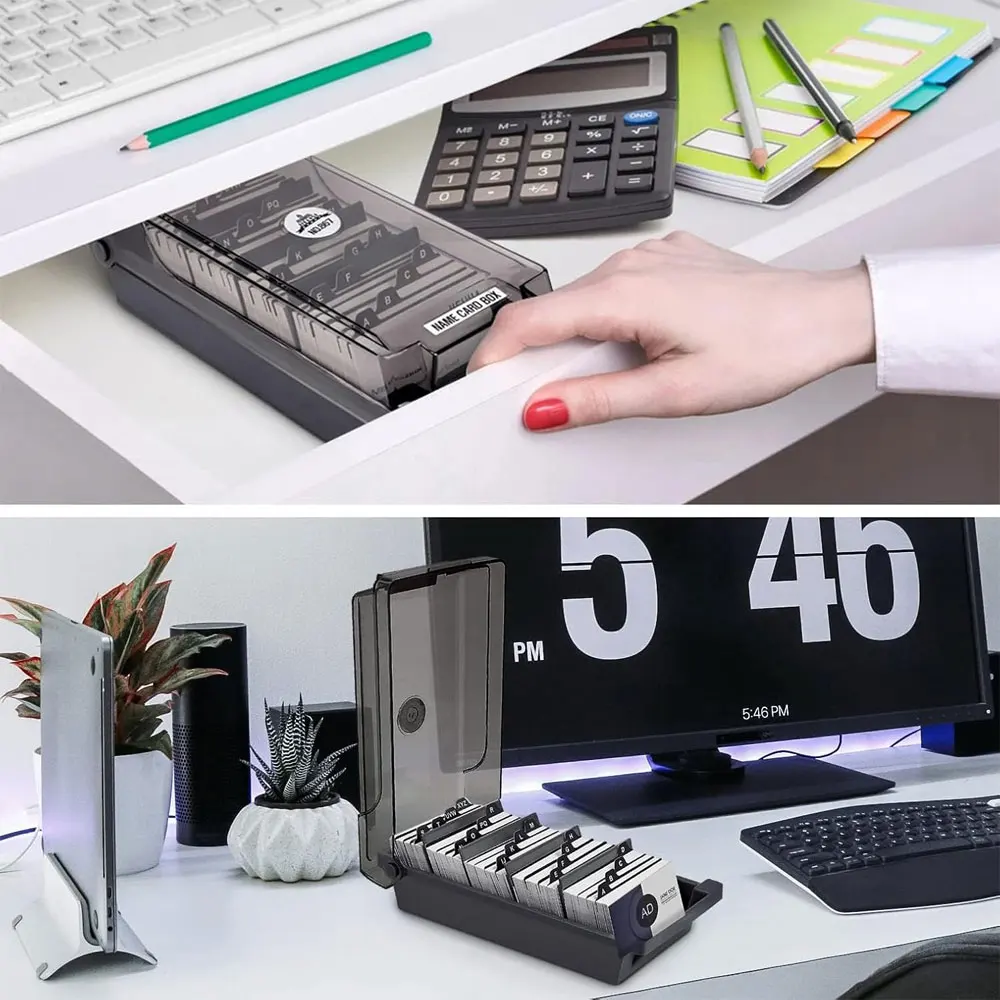 Caja de almacenamiento de tarjetas de visita | Portatarjetas con capacidad - Organizador transparente para tarjetas de visita, caja de tarjetas de visita para 500 tarjetas con pestañas, adecuado para