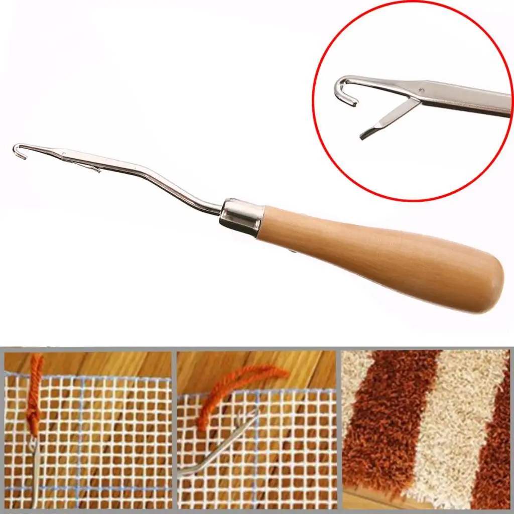 Latch Hook Wooden Craft Weaving Blanket Rug Making Hooking Tool Bent Hook Needle