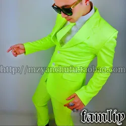 Men Slim Fashion Plus Size Blazer Coats Male Singer Dance Neon Lemon Yellow Fluorescent Green Costume Suit Top Formal Men Jacket