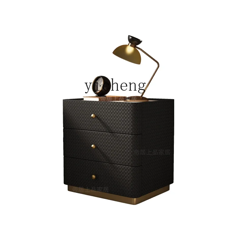 GZ   bedside table household bedroom square three-bucket cabinet solid wood rock slab bedside storage cabinet