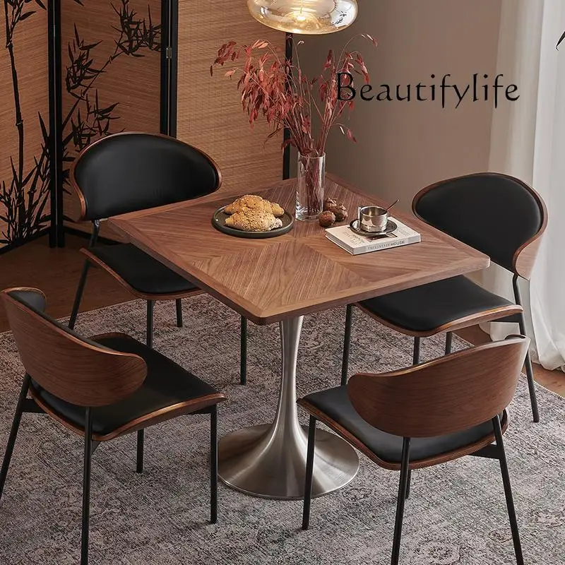 Solid wood dining table square negotiation coffee table reception chair restaurant hotel stainless steel medieval style table de