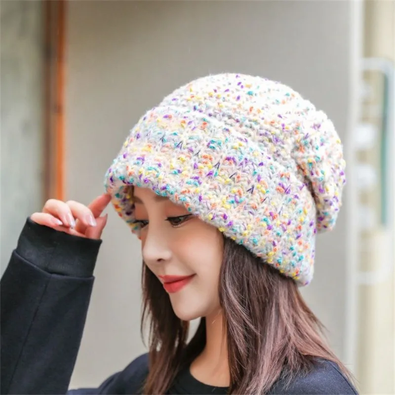 

Popular Slouchy Winter Hats For Women Thick Warm Beanies Cap Casual Colorful Winter Knitted Skullies Hats Outdoor Gift Bonnet