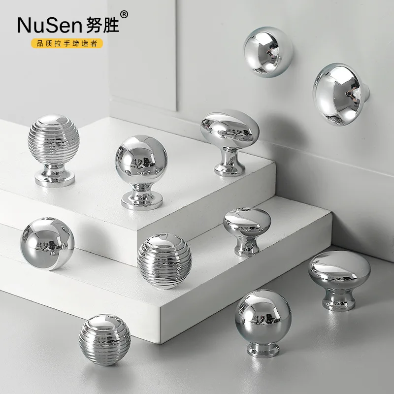 French Style Light Luxury Brass Wardrobe Handle Chrome Silver Plated All Copper Modern Simple Round Drawer Single Hole Cabinet D
