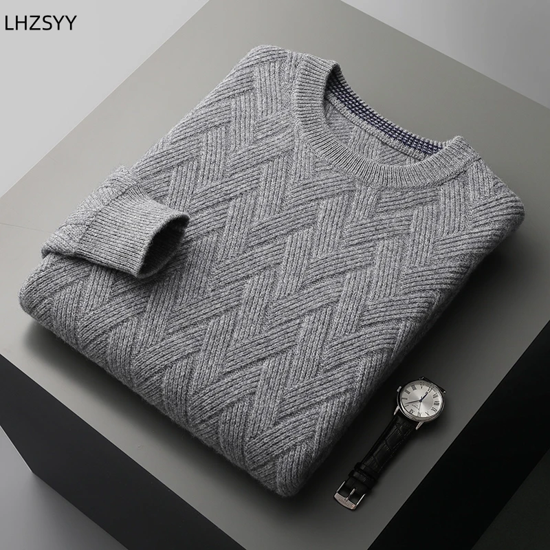 LHZSYY Men\' New 100%Cashmere Sweater Winter O-Neck Mat Pullovers Long Sleeve Loose Plus Size Base Shirt Thicken Casual Knit Tops