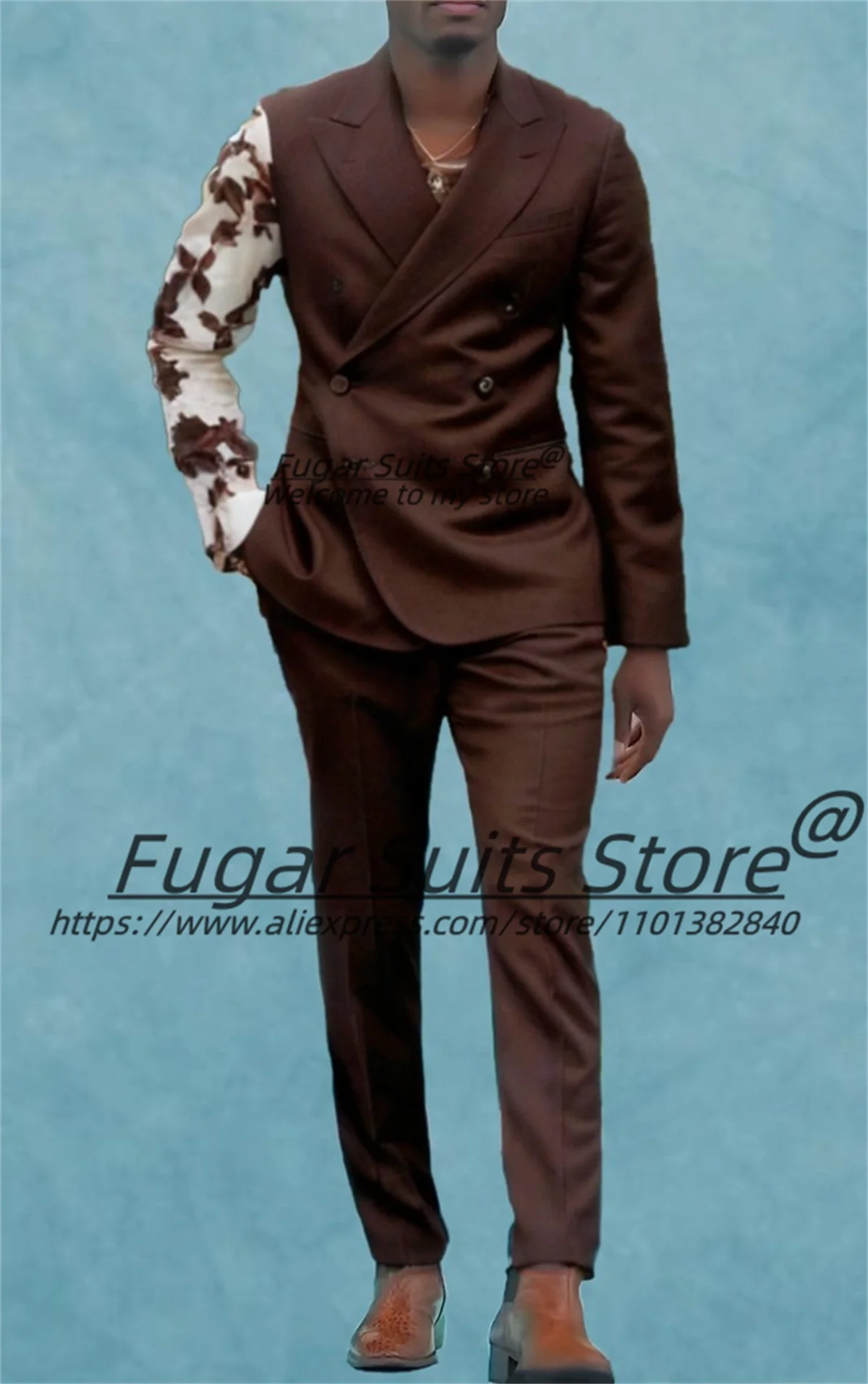 Luxulu Wedding Suits For Men Slim Fit Double Breasted Groom Tuxedos 2 Pieces Sets Peak Lapel Male Blazers Handsome Ropa Hombre