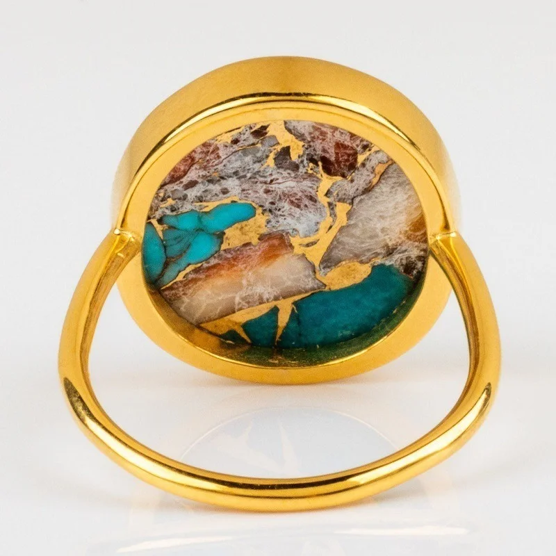 Jianjie Elegant Women\'s Colorful Stone Inlay Rings Golden Edged Vintage Banquet Charming Ladys New Ring Jewelry Accessories