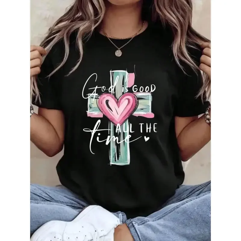 Men's Women's Cotton Christian T-Shirt - Round Neck, Short Sleeve, Loose Fit, Breathable Streetwear Top with 