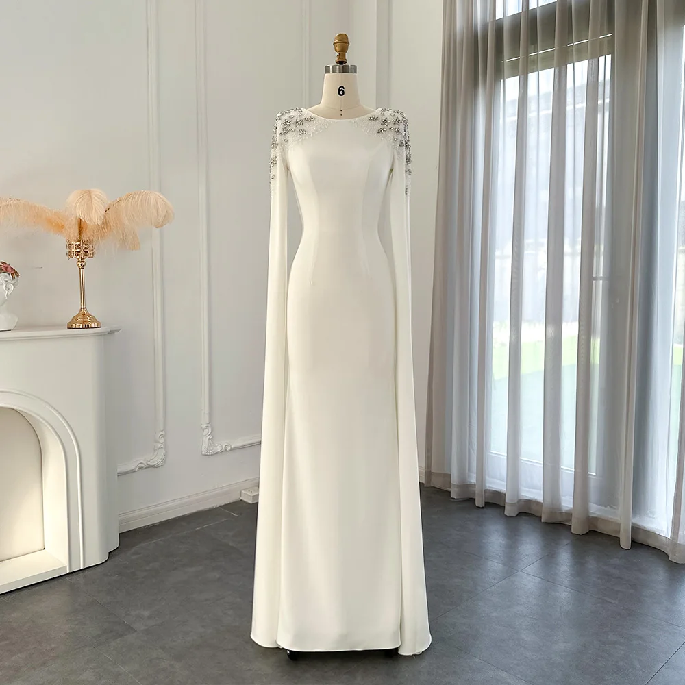 Sharon Said White Cape Sleeve Mermaid Evening Dress Elegant Crystal Beaded  Wedding Guest Party Gowns for Women SF280 Customized - AliExpress 320