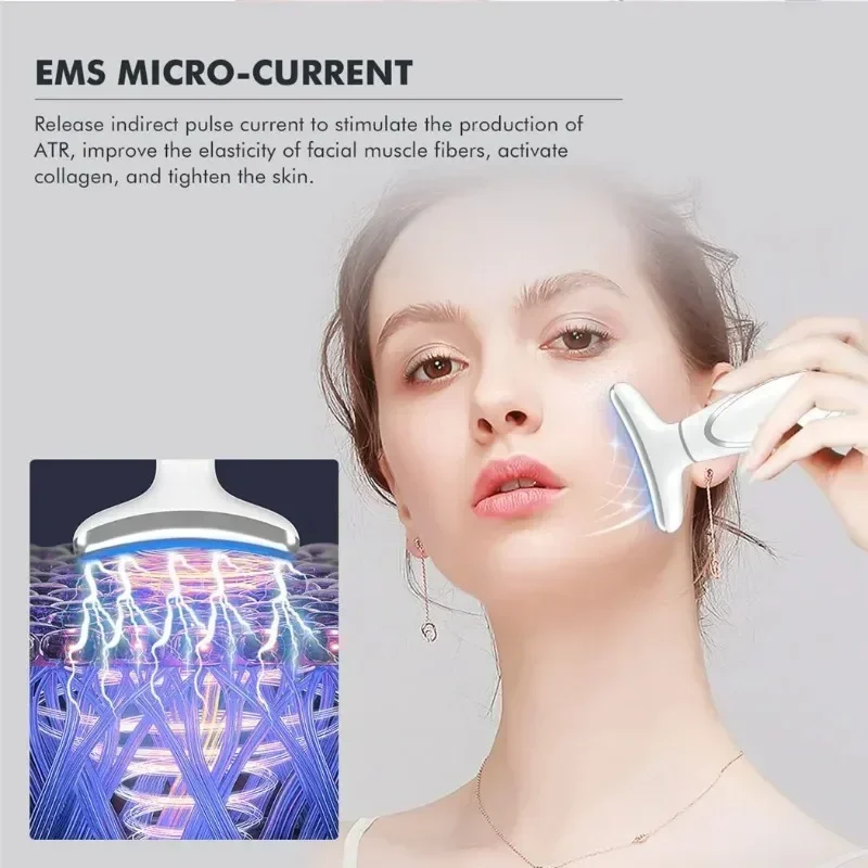 Micro-Current Face Neck Beauty Device Face Tightening Beauty Machine Cold Hot Compress Anti-wrinkles LED Phototherapy Skin Care