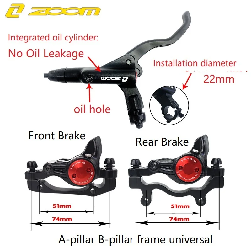 ZOOM HB875 Mountain bike Hydraulic Disc Brake Set Front Right 800mm Left Rear 1400mm MTB Bicycle Integrated cylinder oil pipe