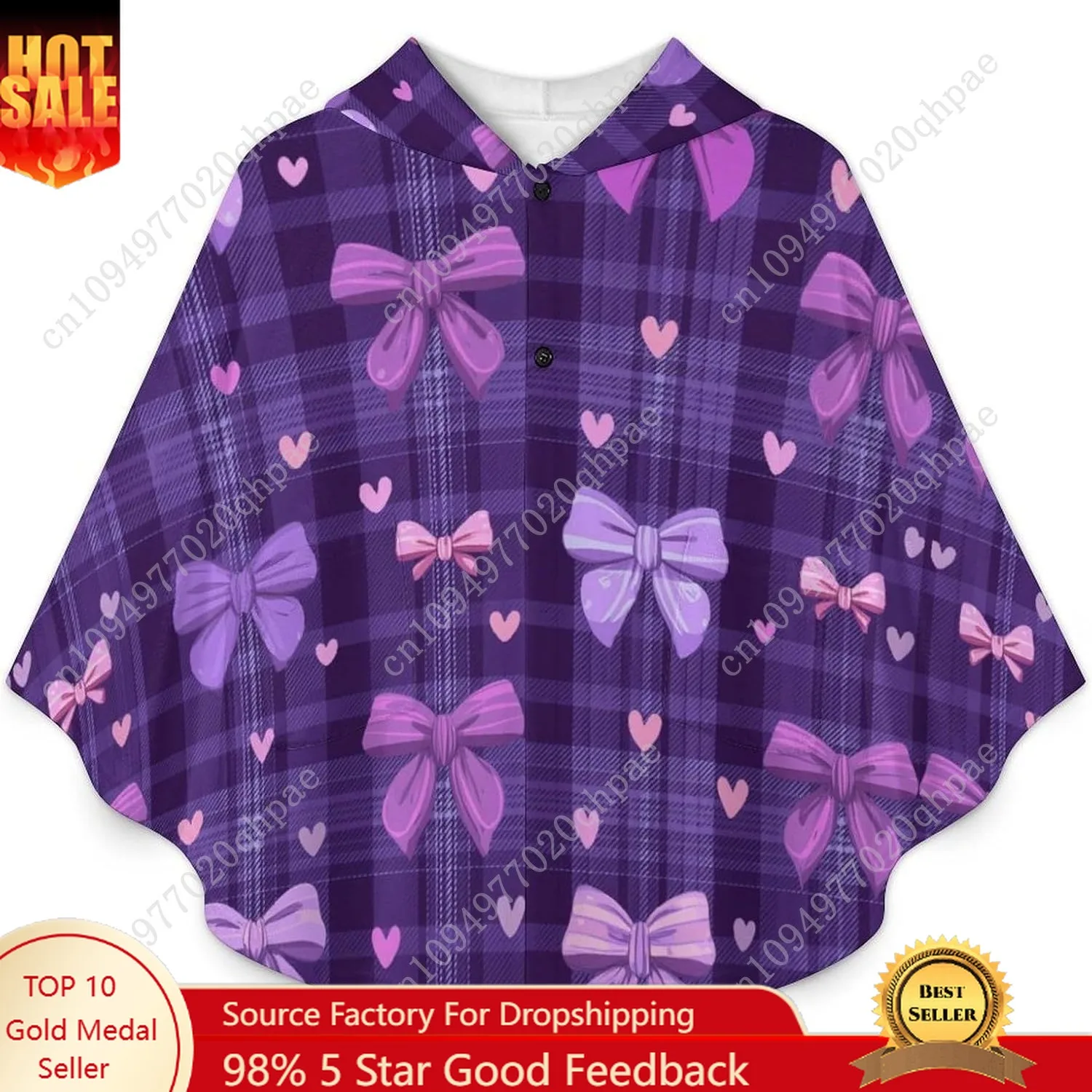 Comodo maglione coperta in flanella, felpa con cappuccio oversize scozzese con fiocchi viola con tasche per bambini e adolescenti