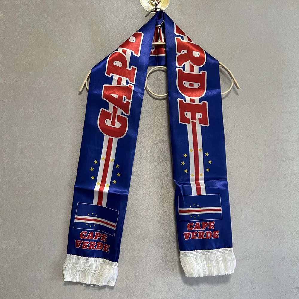 Cape Verde Scarf 14x135cm Double-sided Satin Cape Verde Flag Scarf Tassels Suitable for 2026 Football Cup, Sports, Events