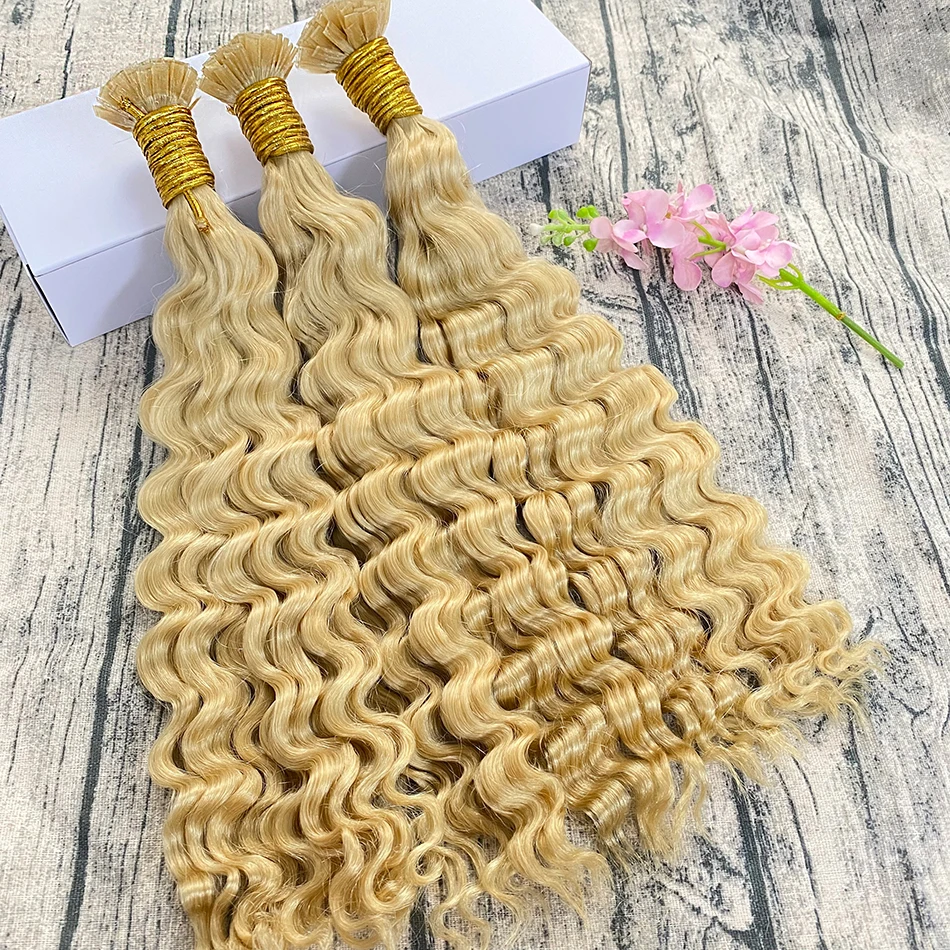 

Blond 613 Flat Tip Deep Wave Bulk 100% Human Hair For Braiding Extenciones De Cabello Humano Weaving Unprocessed No Culry Bulk