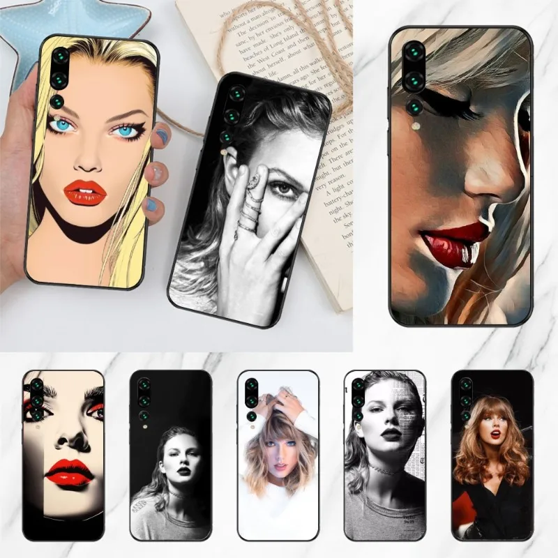 Red Lip Girl Smart Phone Case for Huawei P50 P40 P30 Pro Lite P Smart 2021 2019 Magic 3 Black Soft Phone Cover Funda