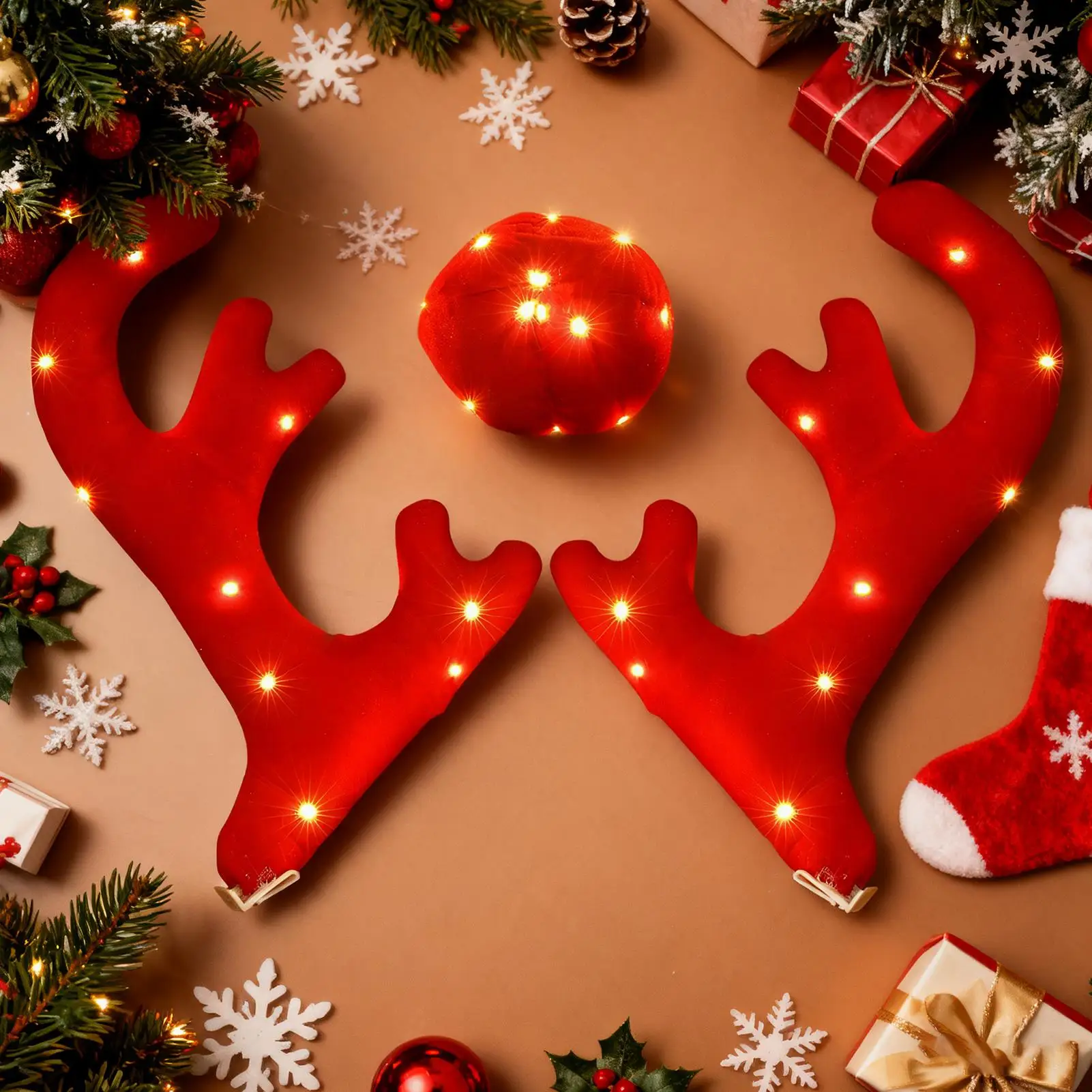 Reindeer Antlers For Cars Cute Auto Exterior Light Up Antler Set Roofs Tops Reindeer Decoration For Van SUV Shopping Mall Window view 3