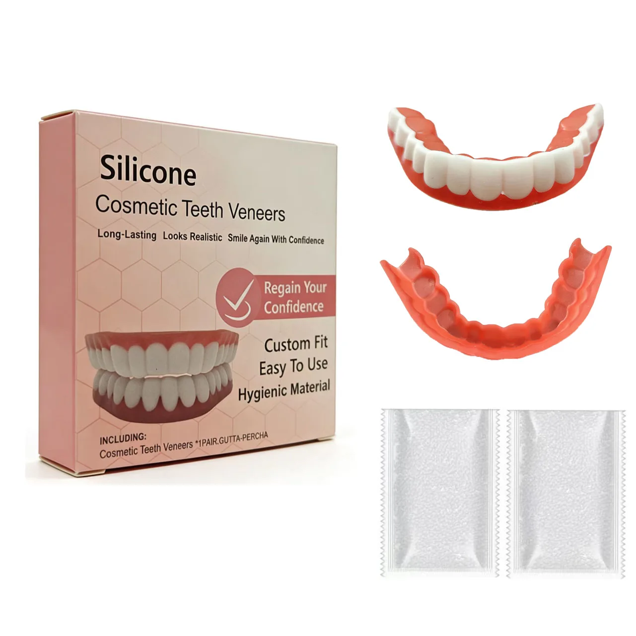 

Instant2026 New Smile Cosmetic Teeth with Adhesive Beads Custom Fit Upper & Lower Fake Teeth Veneers