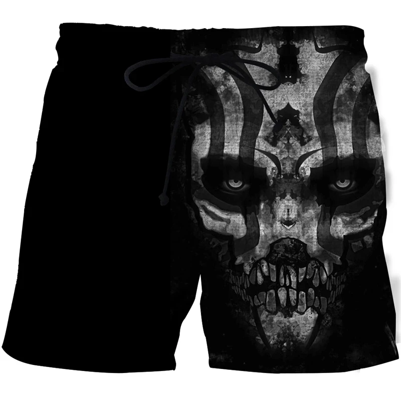 Homens e Mulheres 3D Skull Print Beach Shorts, Roupa Casual, Streetwear, Calças Kids, Carga, Fashion, Plus Size, S-7XL, Novo, Verão