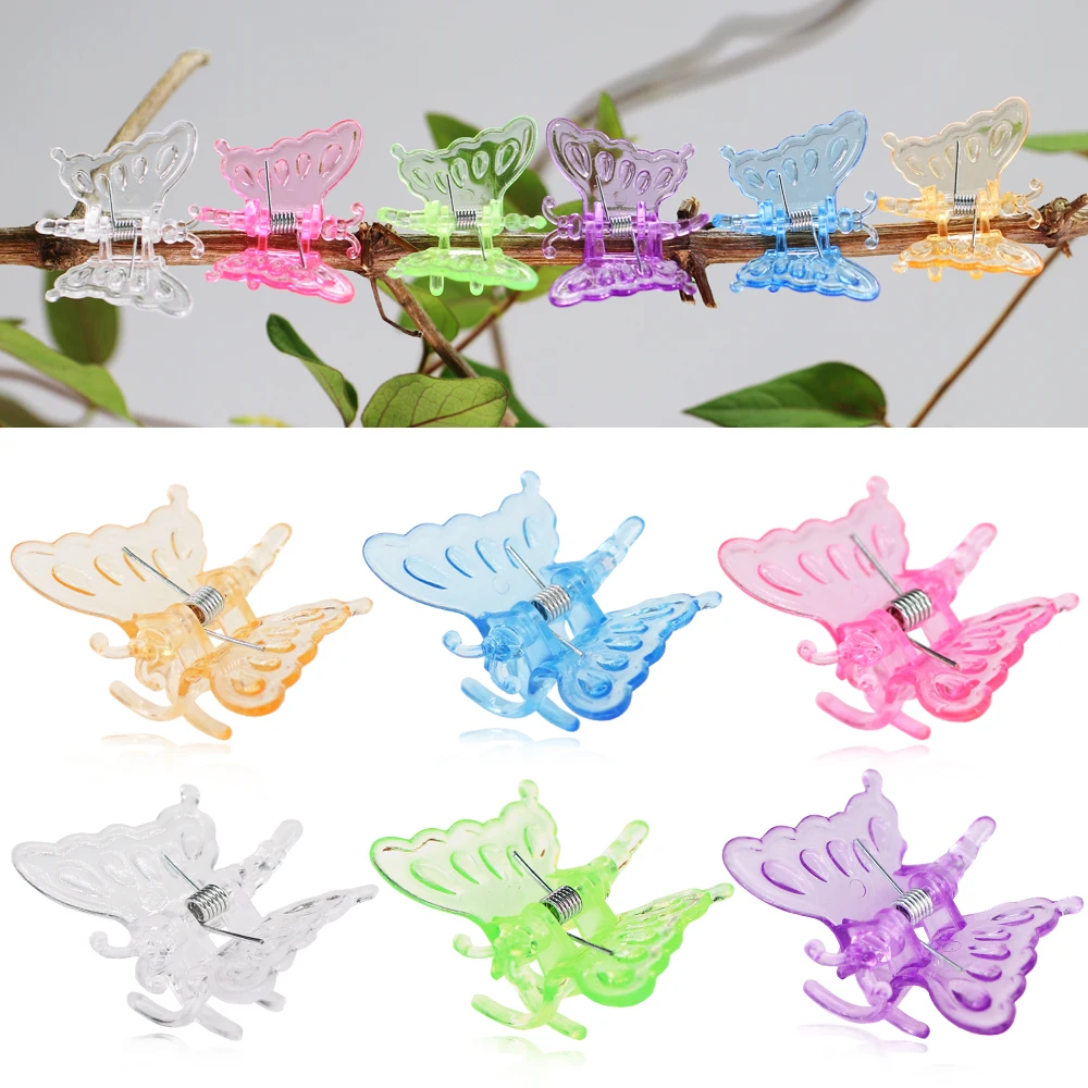 12-48PCS 20x35MM Cute Butterfly Plant Clips Orchid Support Clamp for Fixing Garden Climbing Vine Stem Colorful Animal Decoration