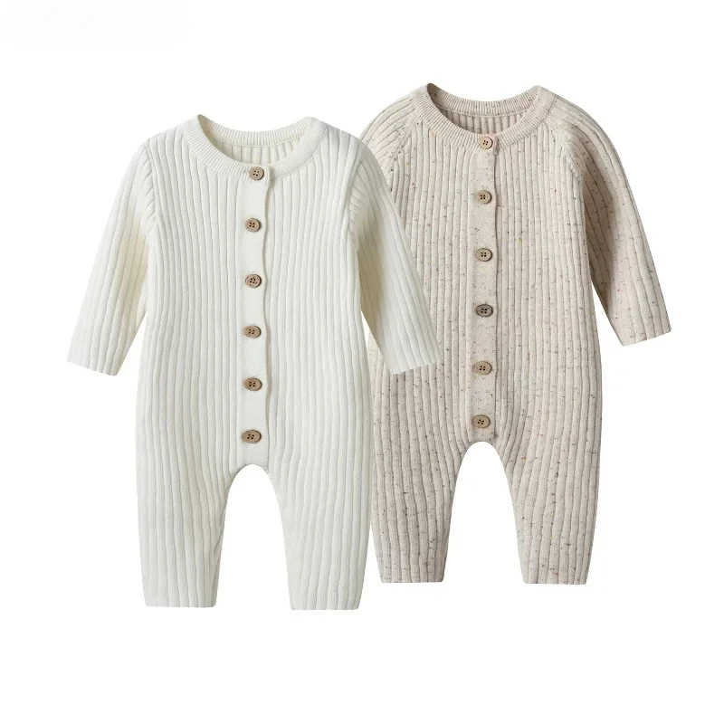 

2024Newborn Baby Boys Girls Knitted Outfit Clothes Sweater Jumpsuit Solid Color Knitted Climbing Rompers Matching Autumn Winter