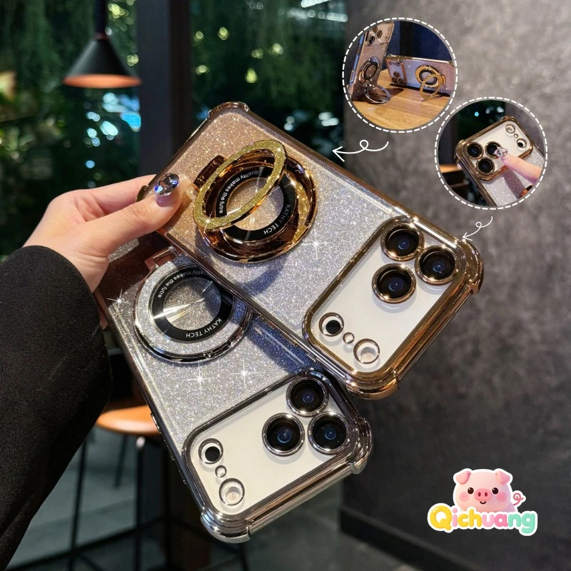 

Glitter Bracket Clear Phone Case For Samsung Galaxy A73 A71 A70 A56 A55 A54 A53 A52 A52S A51 A50 A36 A35 Four-corners Cover