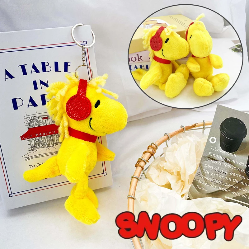 Snoopy Woodstock Keychain Cartoon Anime Plush Backpack Pendant School Bag Charm Jewelry Soft Key Ring Children Birthday Gift