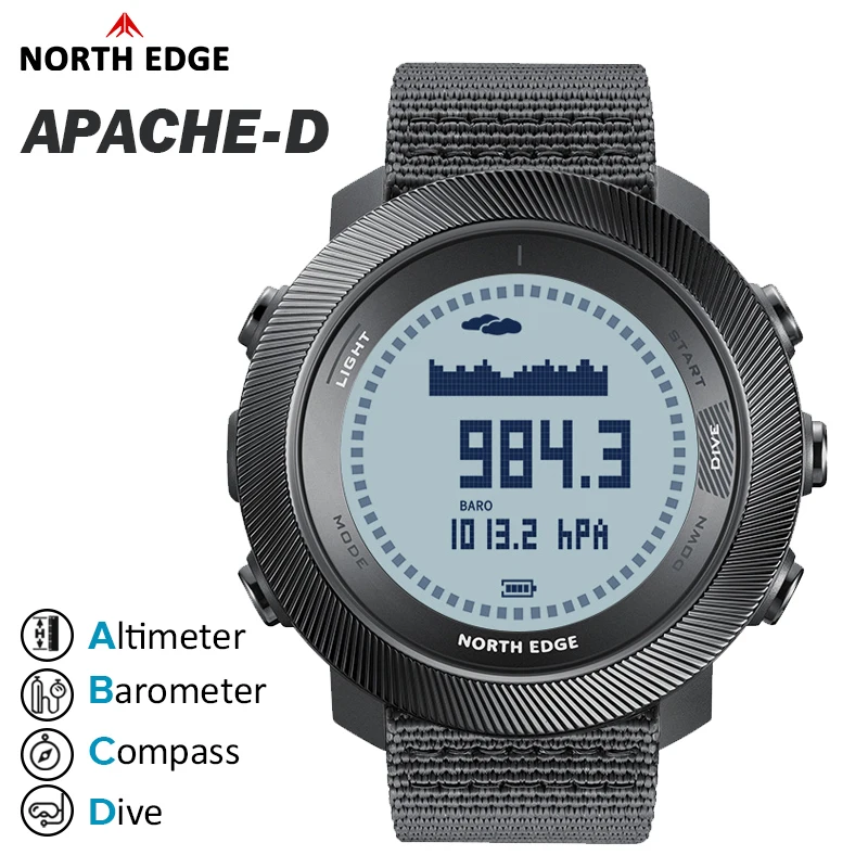 

Смарт-часы NORTH EDGE APACHE-D 2025 года, часы для бесплатного дайвинга, спортивные цифровые часы, высотомер, барометр, компас, мировое время, водонепроницаемые, 100 м